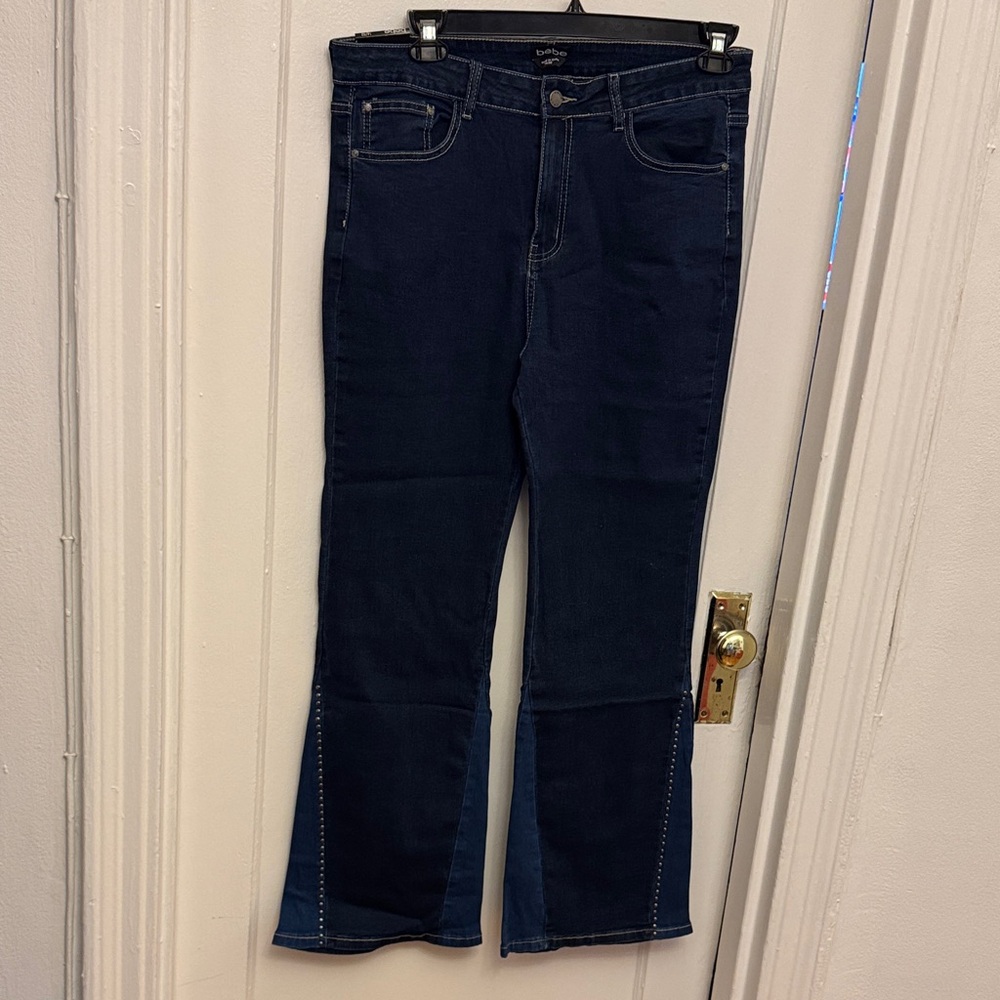 NWT BeBe flare rhinestone jeans size 14.